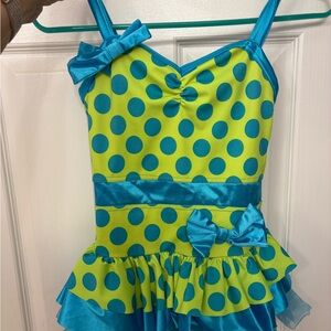 Weissman Blue and Yellow Polka Dot Dance Costume